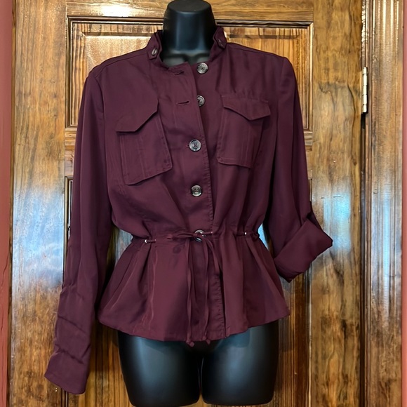 White House Black Market Jackets & Blazers - Burgundy Drawstring Waistband Jacket